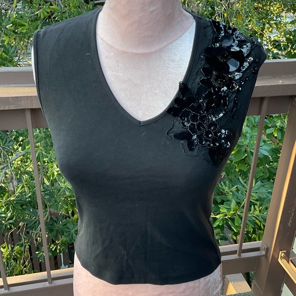 🔵 The Limited black vintage cotton sleeveless top tank sparkle cluster, S - Picture 3 of 8